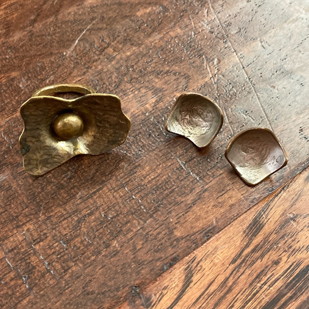 Brass Floral Ring and Earring Set